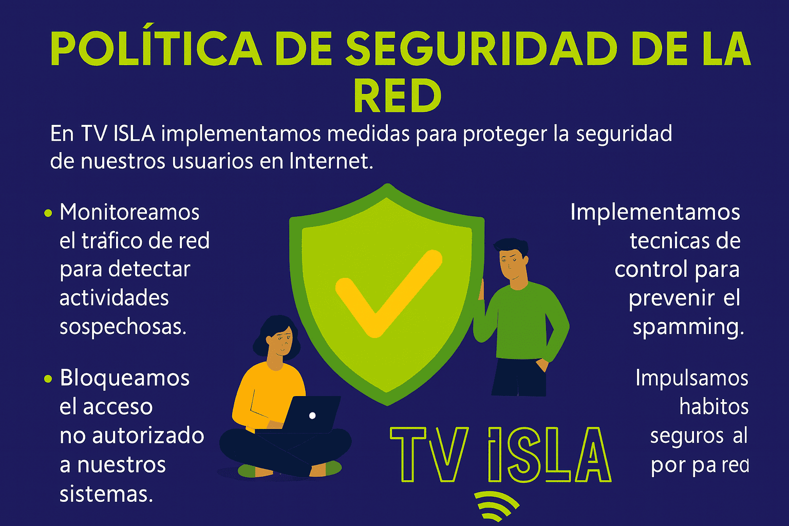 TV ISLA protege tu conexión: escudo, candado y usuarios conectados sobre una red segura